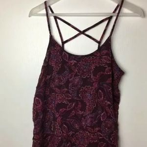 Red paisley flowy top with lace detail